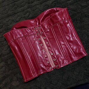 Edikted Burgundy Faux Leather Corset Crop Top